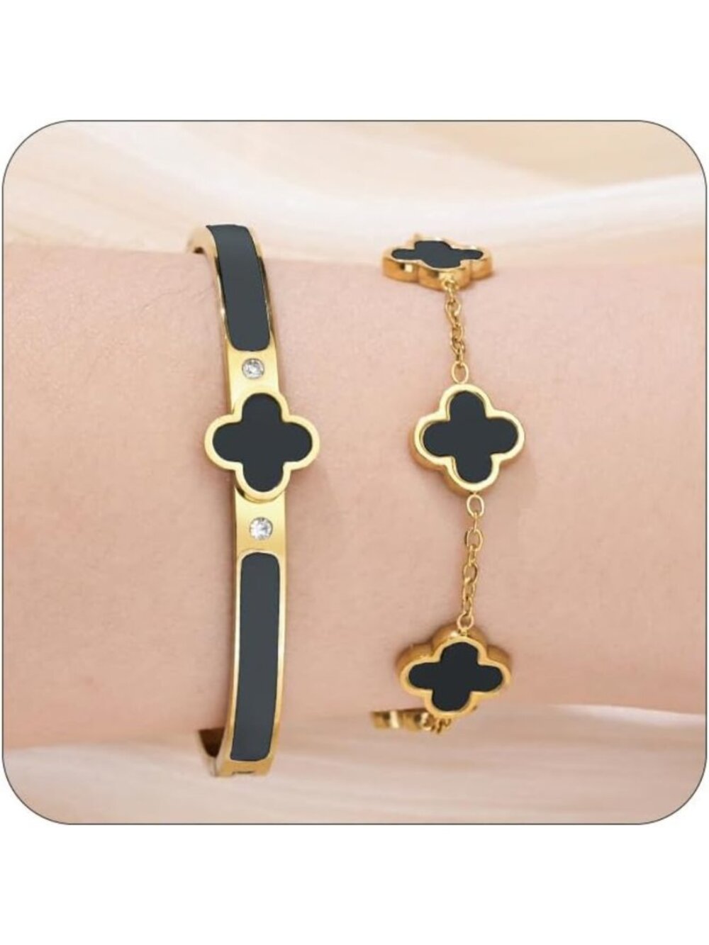 Gold Clover Bangle Bracelets Set for Women & Men - Stylish Stackable Jewelry